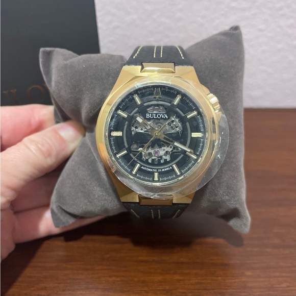 New BULOVA MEN'S MAQUINA AUTOMATIC BLACK LEATHER STRAP WATCH - Picture 5 of 9